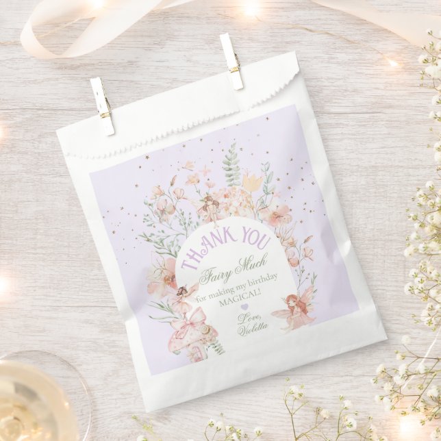 Fairy First Birthday Enchanted garden Lilac Favour Bag (Clipped)