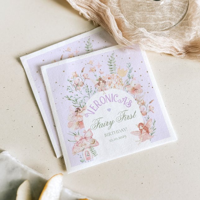 Fairy First Birthday Enchanted garden Lilac Napkin (Creator Uploaded)