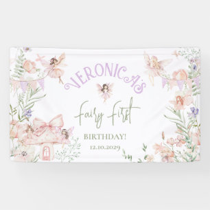 Fairy First Birthday Enchanted garden Whimsical Banner