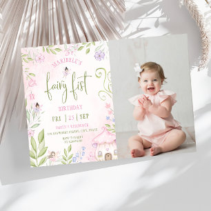 Fairy First Birthday Forest Mushroom Photo Invitation