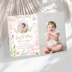 Fairy First Birthday Forest Mushroom Photo Invitation
