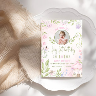 Fairy First Birthday Forest Mushroom Photo Invitation