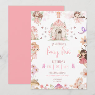 Fairy First Birthday Forest Watercolor Mushroom  Invitation