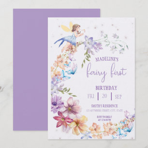 Fairy First  Birthday Forest Watercolor Mushroom  Invitation