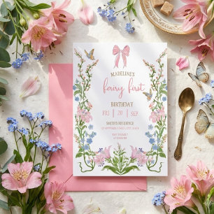 Fairy First Birthday Forest Watercolor Mushroom  Invitation