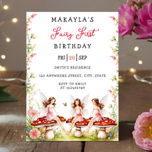 Fairy First Birthday Forest Watercolor Mushroom  Invitation