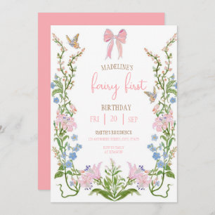Fairy First Birthday Forest Watercolor Mushroom Invitation