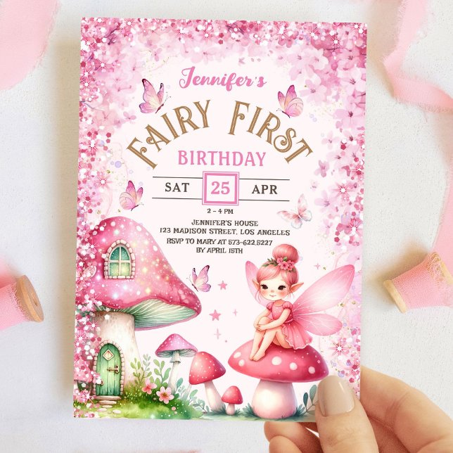 Fairy First Birthday Girl 1st Fairy Forest Pink Invitation (Creator Uploaded)