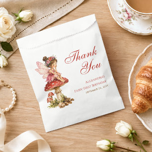 Fairy First Birthday Girl Thank You Red Mushroom Favour Bag