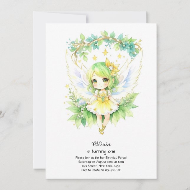 Fairy First Birthday Invitation (Devant)