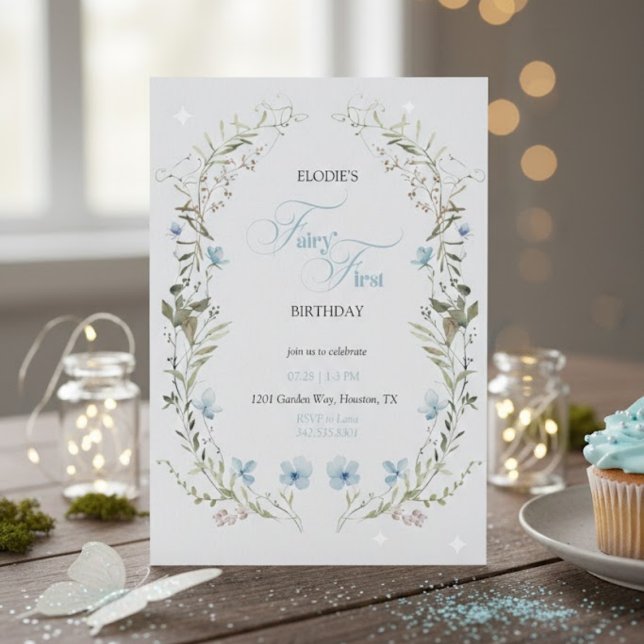 Fairy First Birthday Invitation | Elegant Blue  (Creator Uploaded)