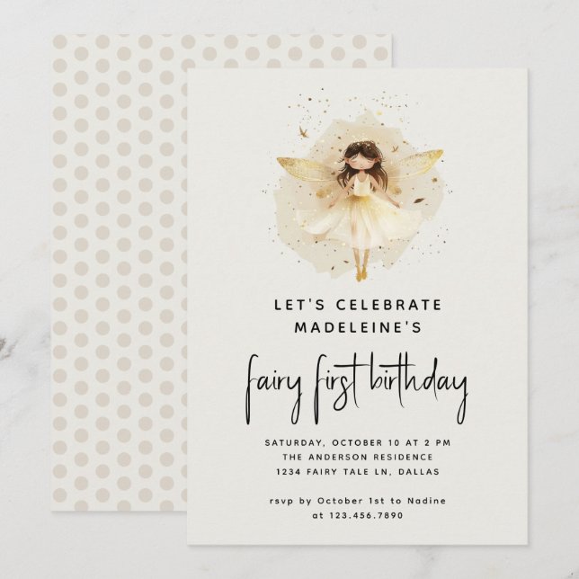 Fairy First Birthday Modern Pixie Elf 1st Birthday Invitation (Front/Back)