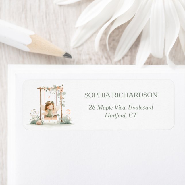 Fairy First Birthday Party Return Address Label (Insitu)