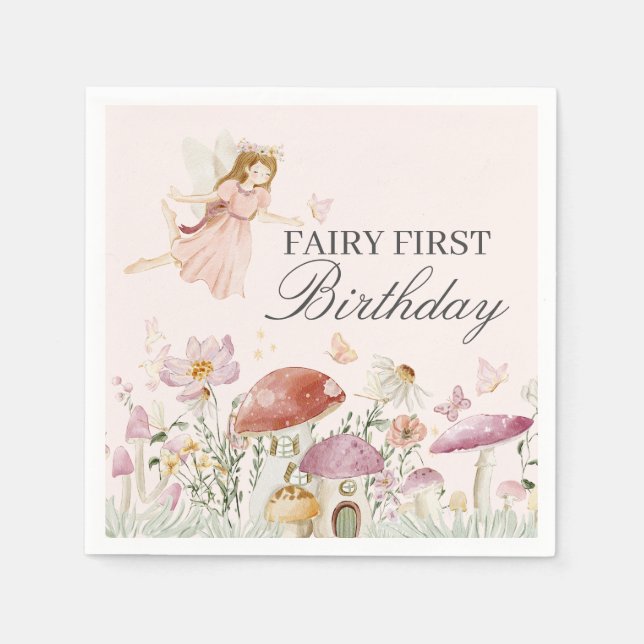 Fairy First Birthday Party Table Decor Napkin (Front)