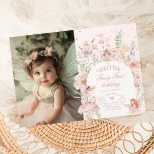 Fairy First Birthday Pastel Whimsical Photo Invitation