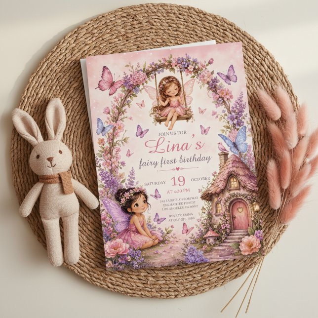 Fairy First Birthday Pink Forest Invitation (Fairy First Birthday Pink Forest Invitation)
