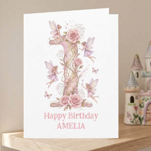 Fairy First Birthday Pink Number One Girl's 1st Card