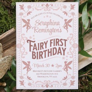 Fairy First Birthday Pink Sweet Girls Bday Party Invitation