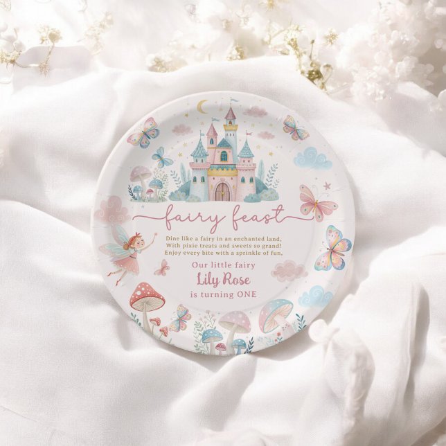 Fairy First Birthday Pink Whimsical butterflies Paper Plate (Fairy First Birthday Pink Whimsical butterflies Paper Plates)