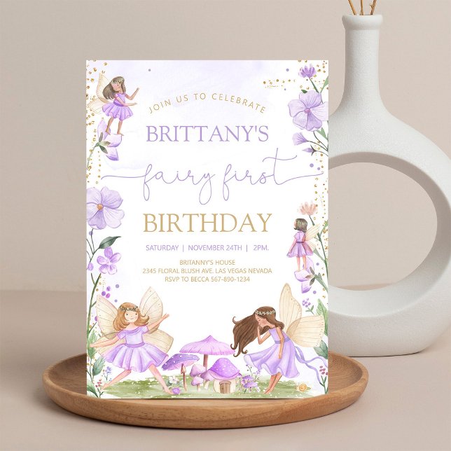 Fairy First Birthday Purple Magical Wildflower Invitation (Creator Uploaded)