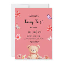 Fairy First Birthday rose party Invitation