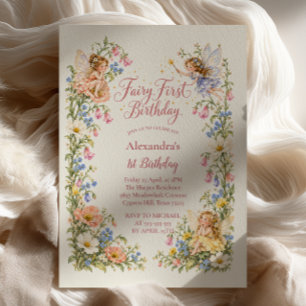Fairy First Birthday Storybook Flower Garden Invitation