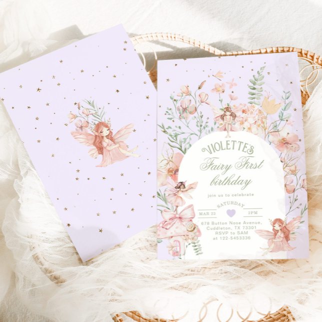 Fairy First Birthday Whimsical Garden Purple Invitation (Creator Uploaded)