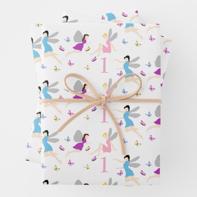 Fairy First Birthday Wrapping Paper Sheet (In situ)