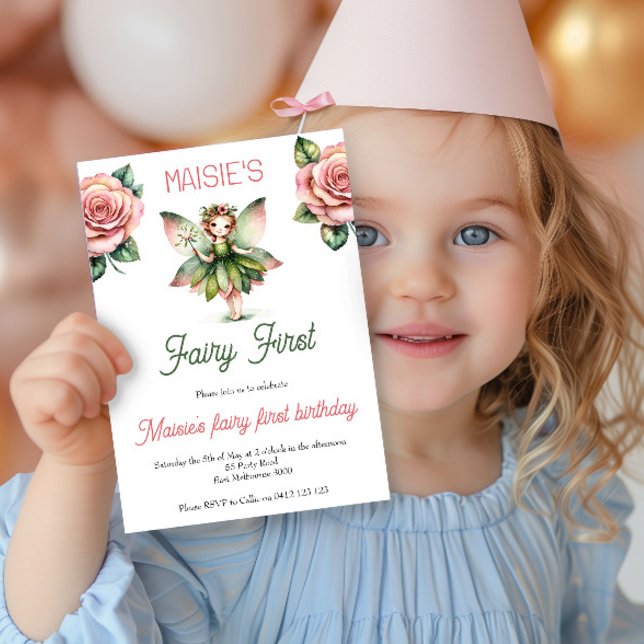 Fairy First Cute Watercolor 1st Birthday  Invitation (Creator Uploaded)