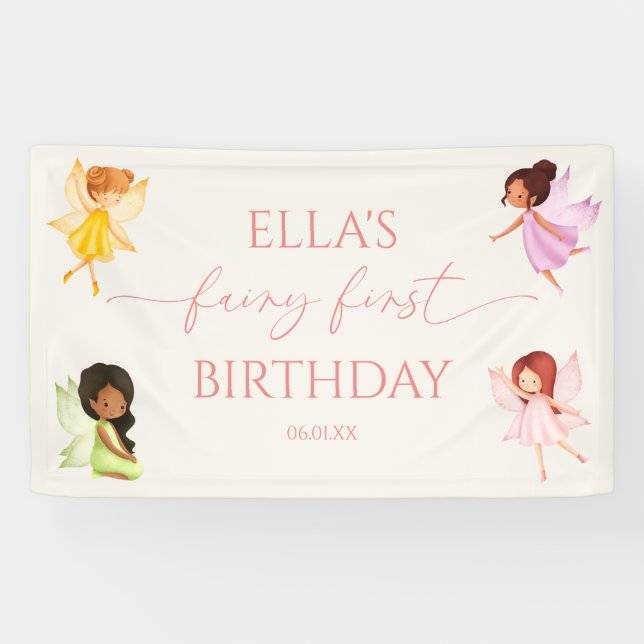 Fairy First Enchanted Fairies 1st Birthday Party Banner (Horizontal)