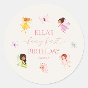 Fairy First Enchanted Fairies 1st Birthday Party Classic Round Sticker