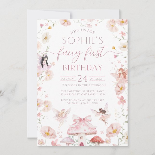 Fairy First Enchanted Garden Fairy Girl Birthday Invitation (Front)
