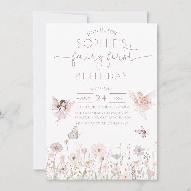 Fairy First Enchanted Garden Fairy Girl Birthday Invitation (Front)
