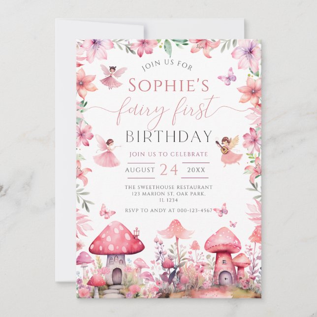 Fairy First  Fairy Forest Magical Girl Birthday Invitation (Front)