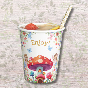 Fairy First Floral Girl 1st Birthday Party Paper Cups