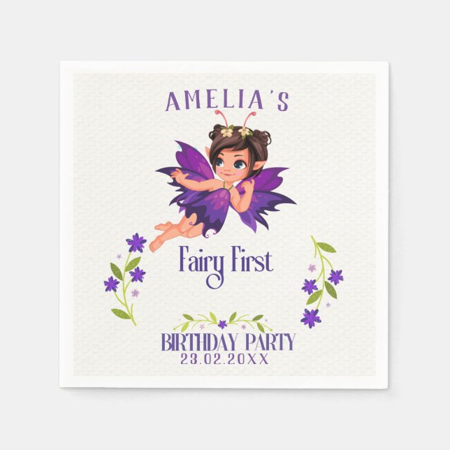 Fairy First Girl's 1st Birthday Enchanted forest Napkin (Front)