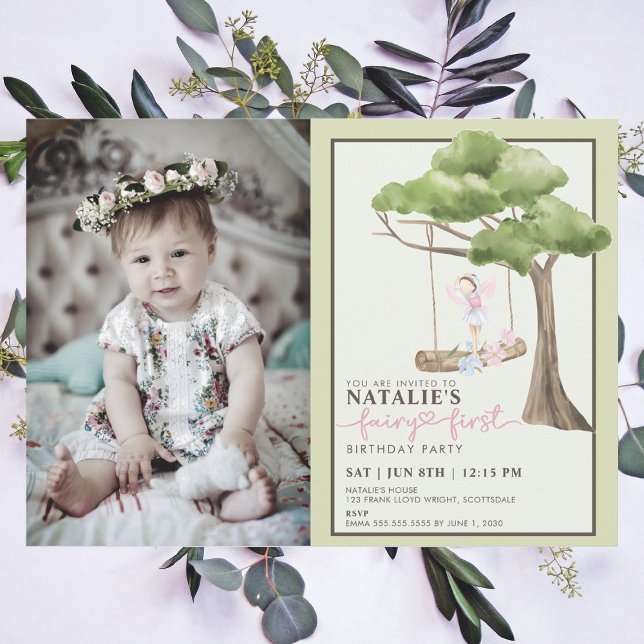 Fairy First Girl's 1st Birthday Party Custom Photo Invitation (Creator Uploaded)
