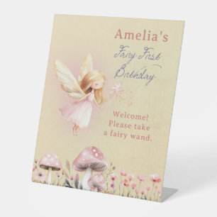 Fairy First Girl's 1st Birthday Party Pedestal Sign