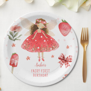 Fairy First Strawberry Fairy Birthday  Paper Plate
