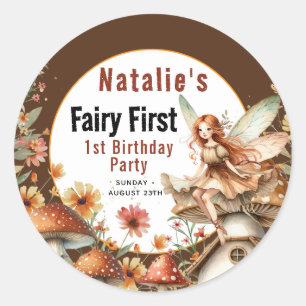 Fairy First Theme Girl's 1st Birthday Party Classic Round Sticker