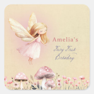 Fairy First Theme Girl's 1st Birthday Party Custom Square Sticker