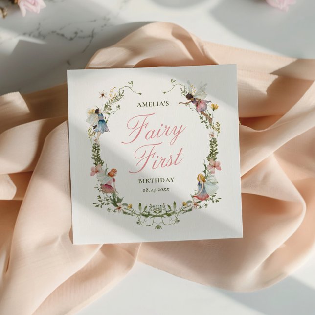 Fairy First Vintage Floral Birthday Napkin (Creator Uploaded)