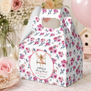 Fairy First Watercolor Floral Girls 1st Birthday Favor Box