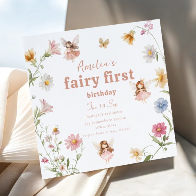 Fairy First Watercolor Widflower Girls Birthday Invitation (Creator Uploaded)