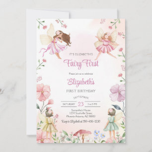 Fairy First Whimsical Floral 1st Birthday Invitation