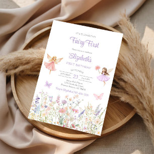 Fairy First Whimsical Floral 1st Birthday  Invitation