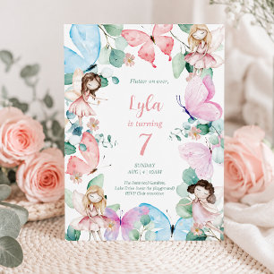 Fairy Floral Butterfly Girl Birthday Invitation