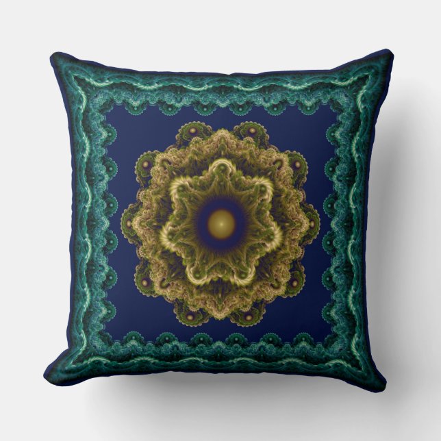 Fairy floral framed fractal pattern throw pillow (Front)