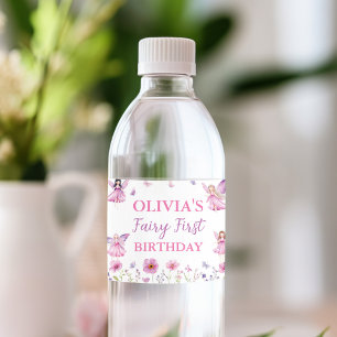 Fairy Floral Garden Pastel Butterfly Birthday Water Bottle Label
