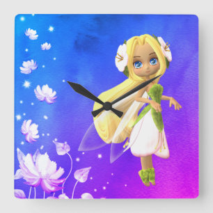 Fairy Floral Square Wall Clock